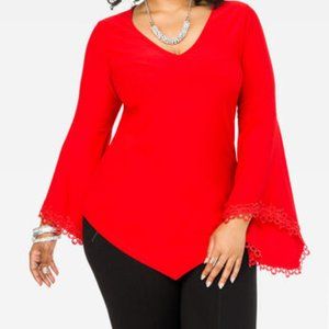 LACE TRIM BELL SLEEVE TOP